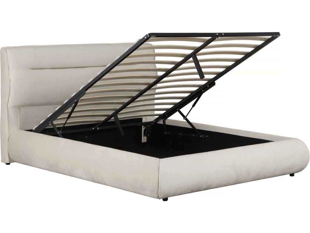 Letto matrimoniale con contenitore in velluto "Chamonix" - 160 x 200 cm - Beige