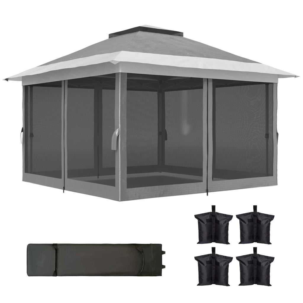 Gazebo Pieghevole 3.6x3.6 m con Pareti in Rete ¨C zephmum ¨C Grigio