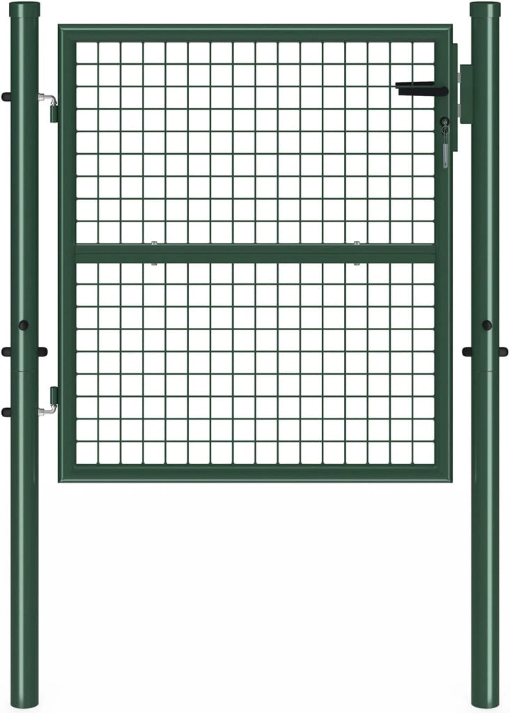Cancello da giardino in acciaio 105 x 100 cm con serratura e maniglia verde