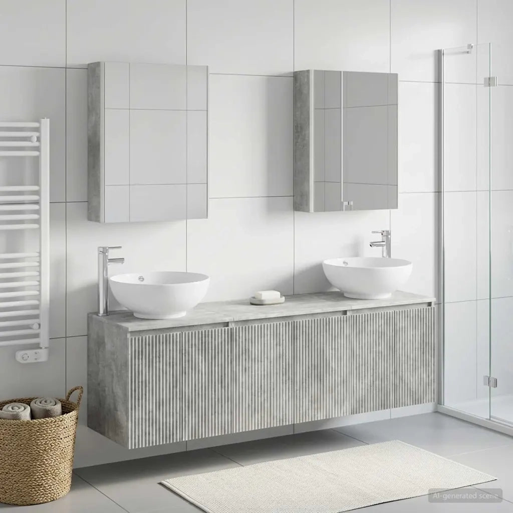 Set di Armadi da Bagno 5 pz Grigio Cemento Legno ingegnerizzato