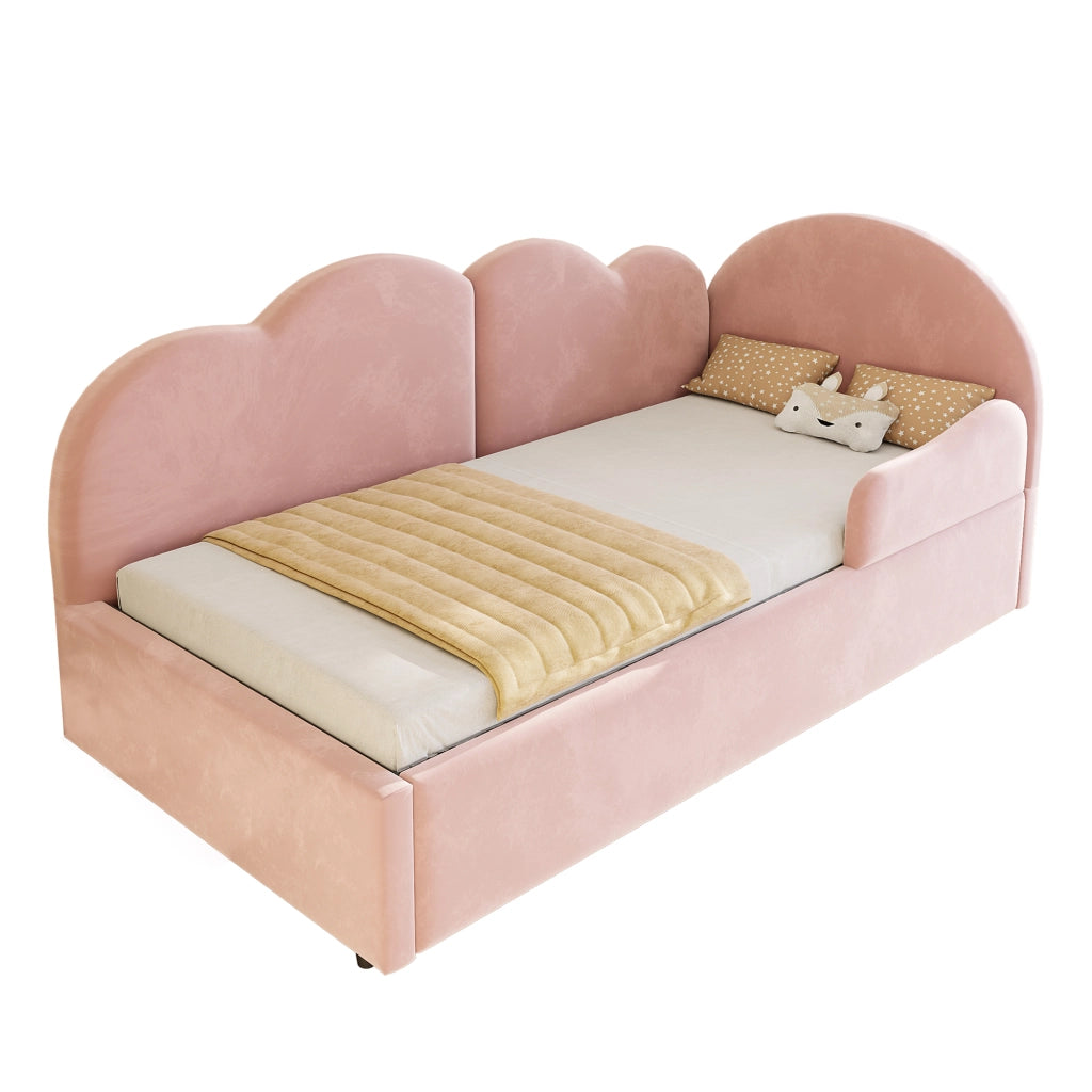 Letto imbottito 90x200 cm convertibile in 180x200 cm in velluto rosa
