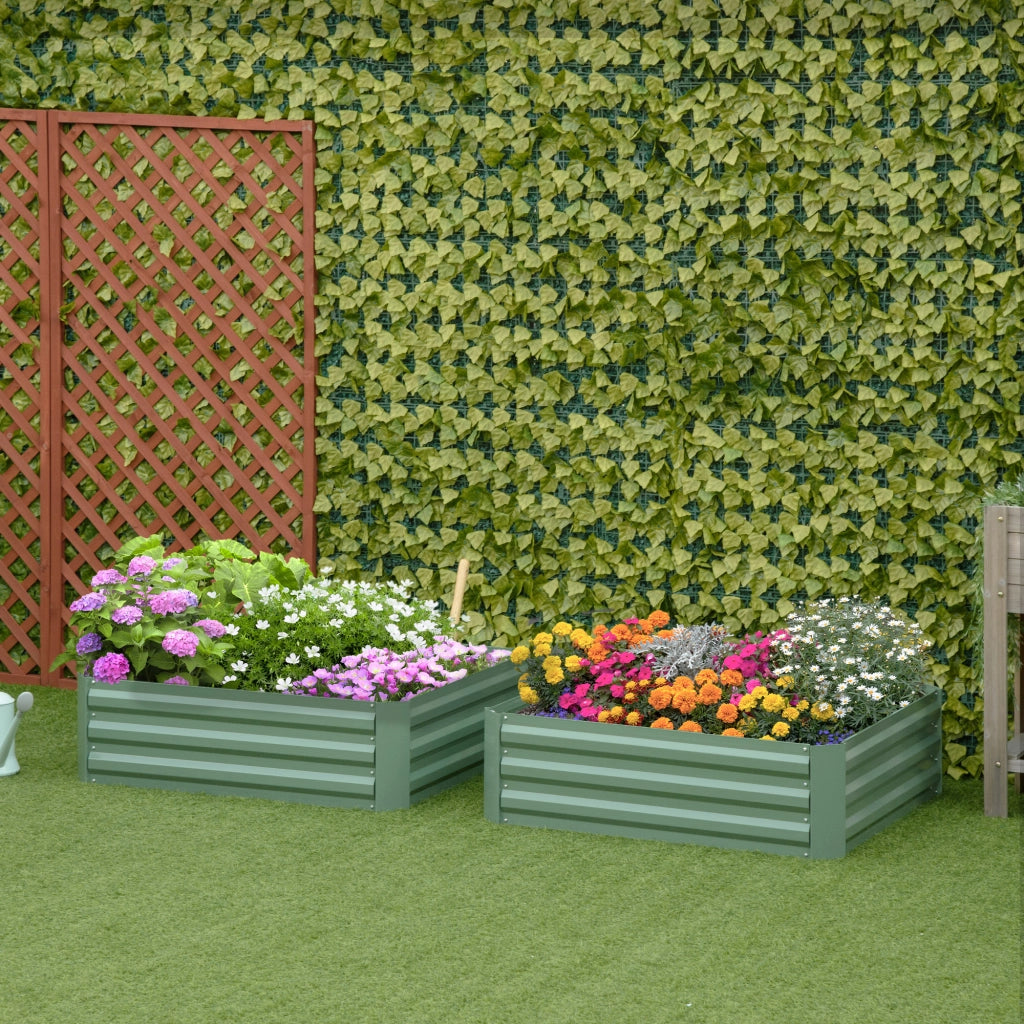 Set di 2 fioriere da giardino 100x100x30 cm in acciaio verde, fondo aperto