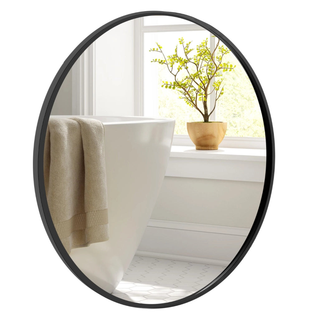 Specchio rotondo 61cm con cornice in metallo spazzolato opaco antiruggine, Specchio da parete decorativo-Specchi da parete