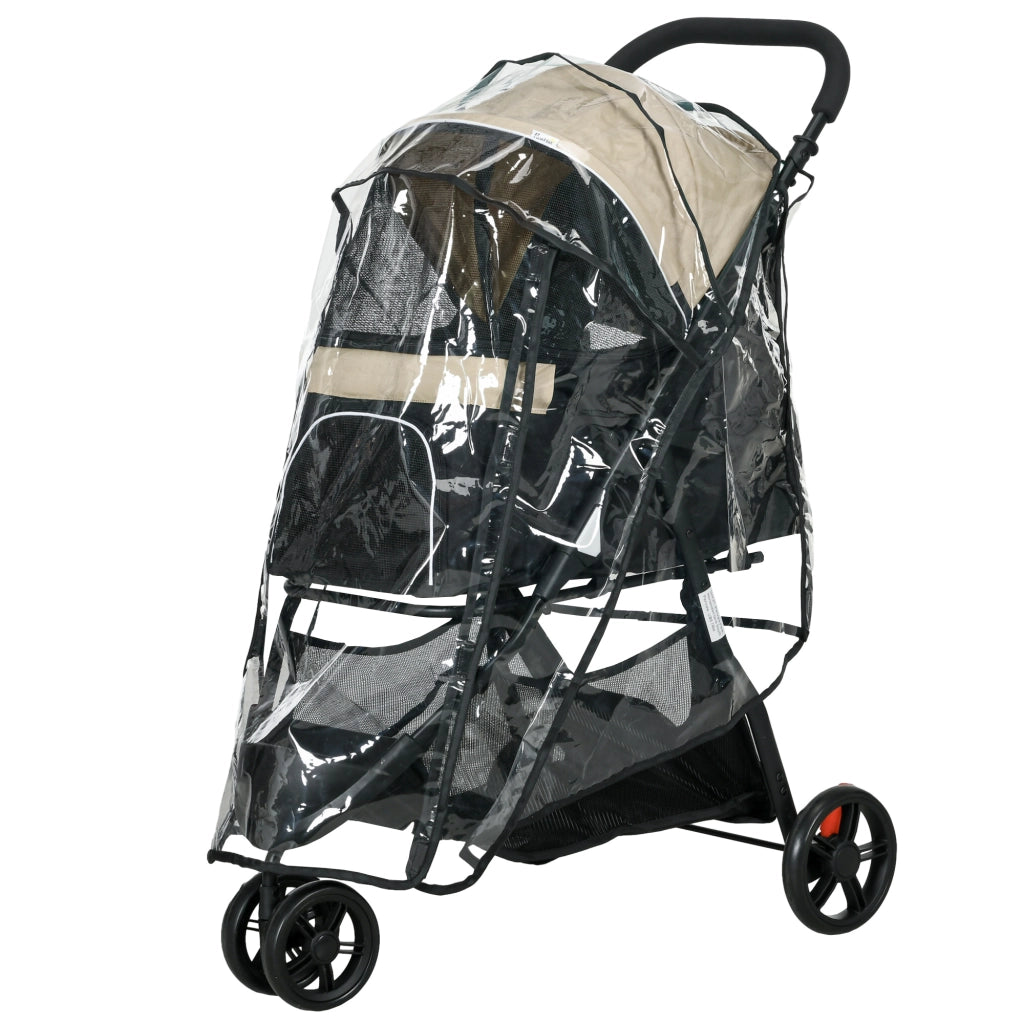 Passeggino per Cani Piccoli Pieghevole a 3 Ruote con Cestino ¨C zephmum ¨C Colore Cachi