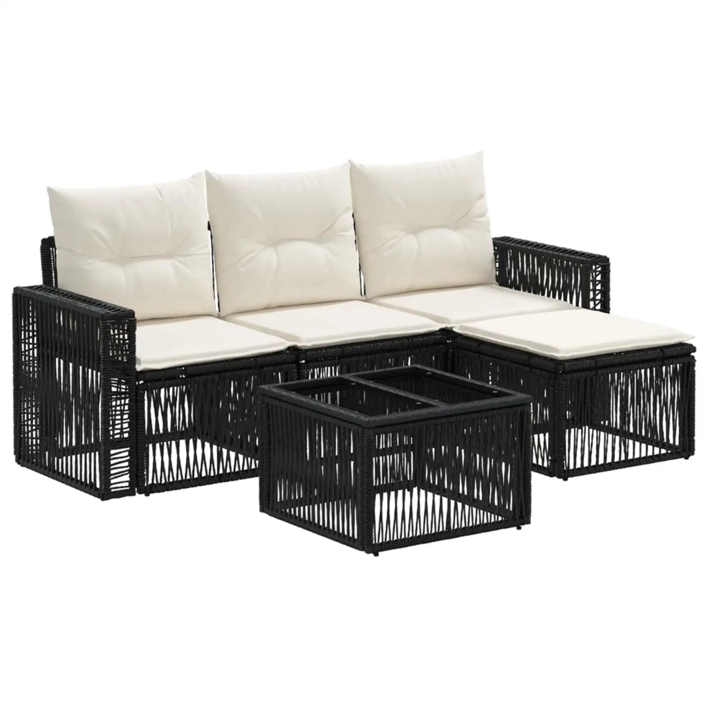 Set Divano da Giardino 5 pcs Nero e Bianco Crema polyrattan 3435106