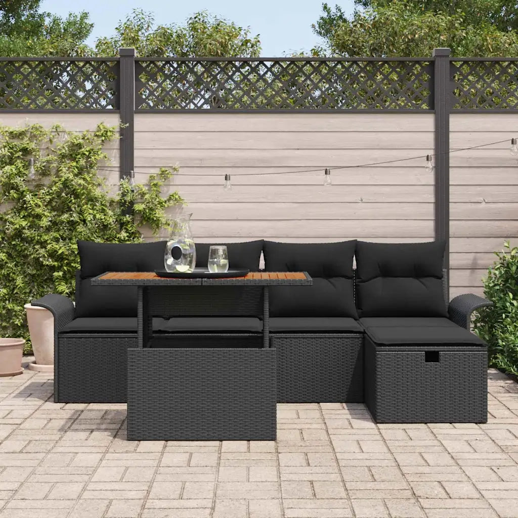 Set Divano da Giardino con cuscino 6 pcs Nero polyrattan