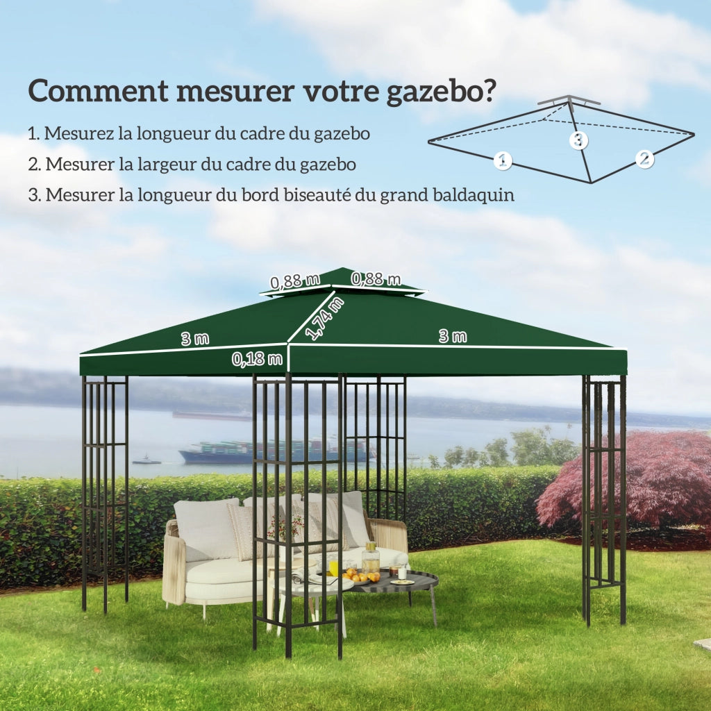 Tetto di Ricambio per Gazebo da Giardino 3x3 m ¨C zephmum ¨C Verde Scuro