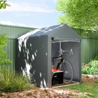 Capanno Attrezzi anti UV con Ingresso a Zip, in Acciaio Zincato e Tessuto PE,120x179x165 cm, Grigio Scuro