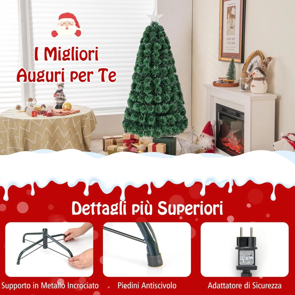 Albero di Natale da 150/180 cm, Albero di Natale Artificiale con 170/230 Rametti in PVC, 170/230 Luci LED, Stella Luminosa e 8 Modalità di Illuminazione, per Casa, Ufficio e Negozio (150 cm)