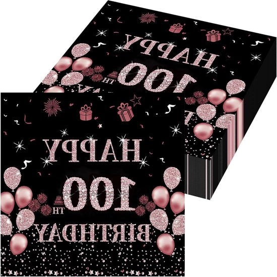Serviette Rose Gold - 100° Anniversario - Vintage - Serviette di Carta - 40 pezzi - Serviette per Cocktail - Serviette da Tavola - Decorazione di Festa per Donna
