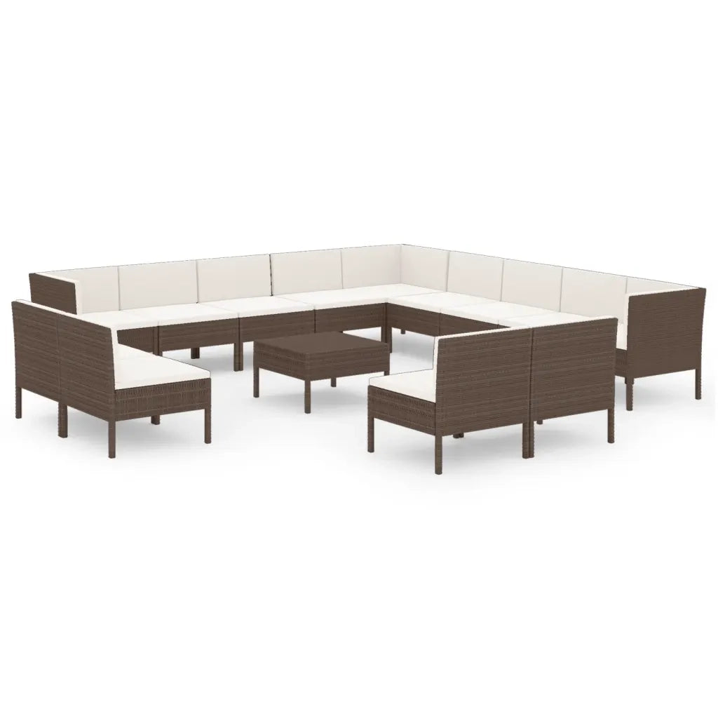 Set Divani da Giardino 14 pz con Cuscini in Polyrattan Marrone 3094487
