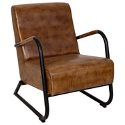 Poltrona in metallo rivestita in pelle marrone, dimensioni 61x70x84 cm