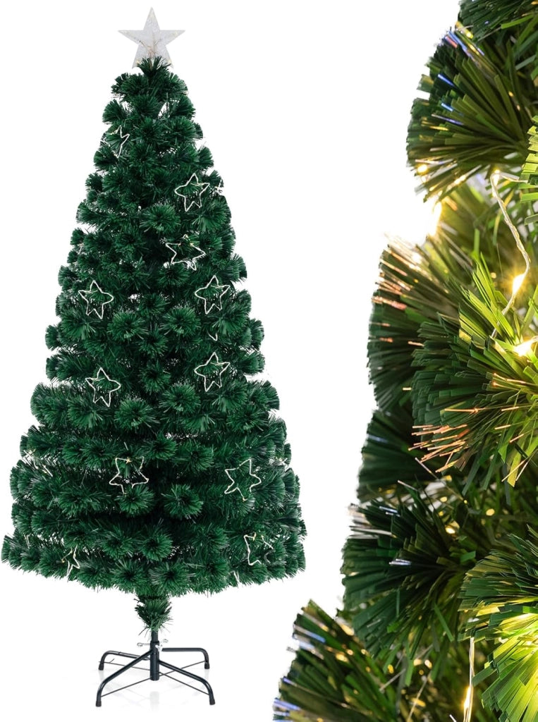 Albero di Natale Artificiale 120/150/180 cm in PVC, Albero di Natale Pre-Illuminato con 18/24/36 Luci, 130/170/230 Punte di Rami, Supporto in Metallo, Christmas Tree, 75 x 150 cm (Dia. x A)