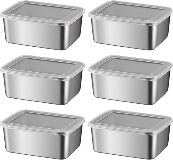 Contenitori di conservazione alimentare - Contenitori per snack resistenti ai liquidi - 6 pezzi - Acciaio inossidabile
