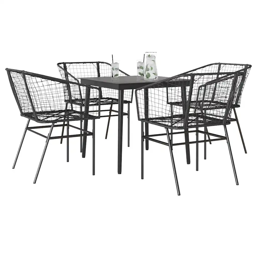 Set Mobili da Pranzo per Giardino 5 pz Nero Polyrattan Vetro 3334486