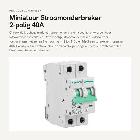 Interruttore di Corrente Miniatto - 2 Poli - 40A - 12-110V DC - Adatto per Installazioni Fotovoltaiche - Sicurezza e Affidabilità