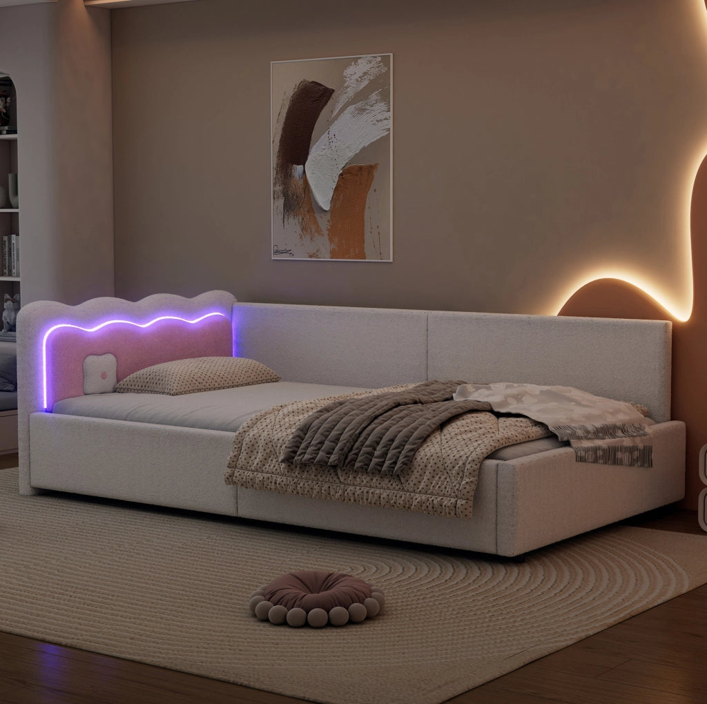 Letto da giorno con luce ambientale LED, 90 x 200 cm, bianco
