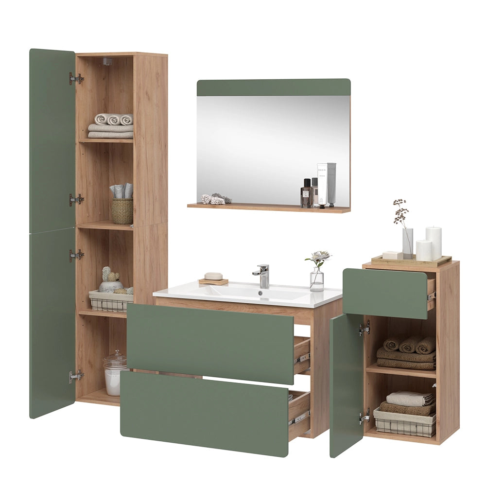 Vicco Set di mobili da bagno Goldkraft rovere/verde 5 pezzi con unità alta e midi