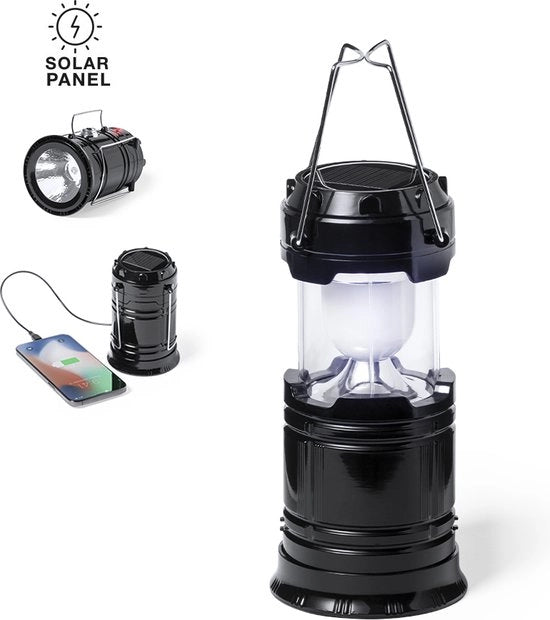 Lampada da Campeggio Multifunzione - Con Batteria 1200 mAh e Powerbank - Lampada da Tasca - Lampada di Emergenza in caso di Scollegamento di Corrente - Nero