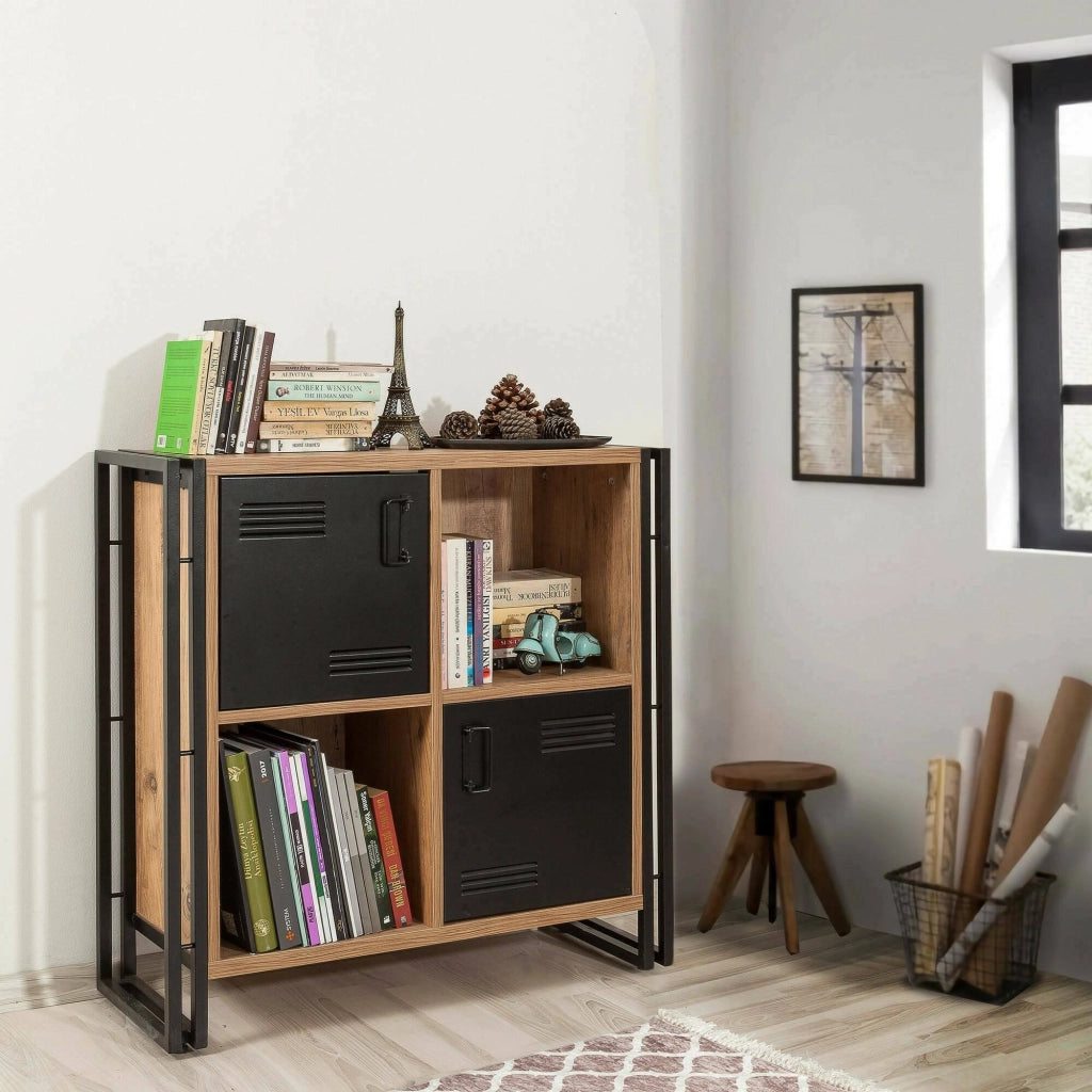 Libreria Ercolina, Scaffale da ufficio, Mobile portalibri, Biblioteca, 89x35h89 cm, Quercia e Nero