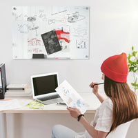 Lavagna Bianca 90x60x0,4 cm con 4 Pennarelli Colorati e Cancellino in Vetro e Alluminio Satinata