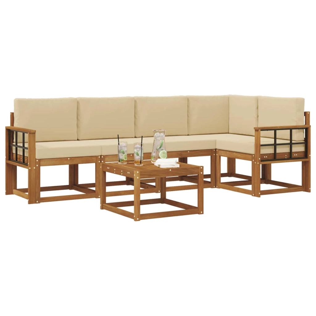Set di divani da esterno con cuscino 6 pcs Naturale e Beige
