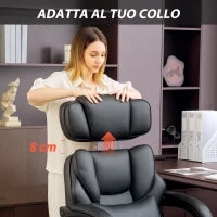 Sedia da Ufficio in Pelle PU con Poggiapiedi, Poggiatesta Regolabile e Supporto Lombare, Nero