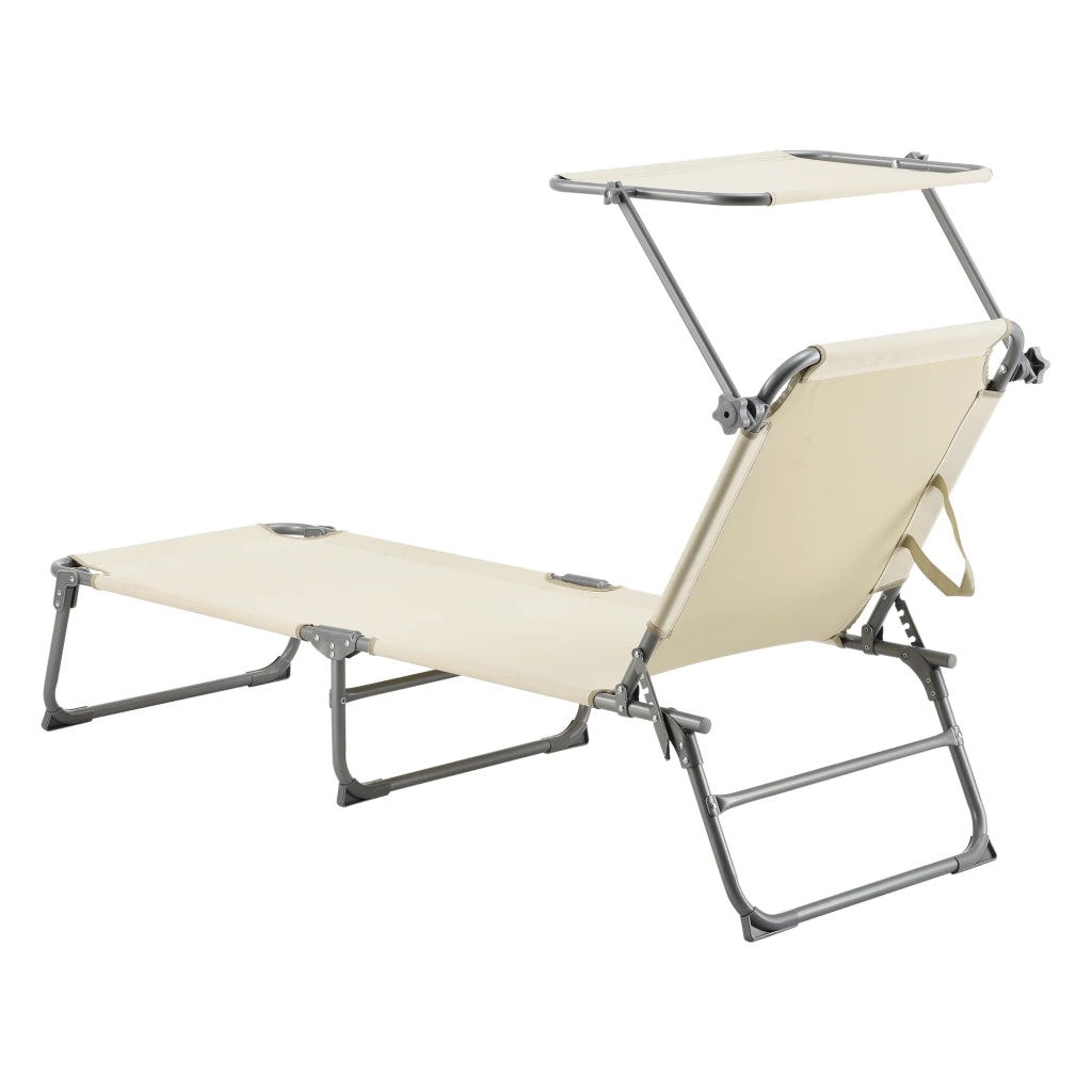 Lettino prendisole con parasole acciaio poliestere argento opaco beige 03_0006410