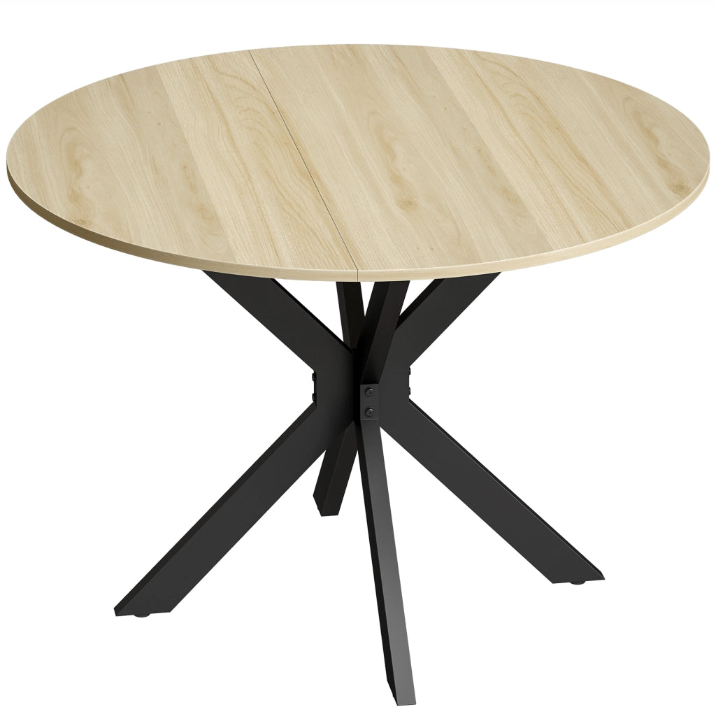 Tavolo Rotondo a Ribalta Pieghevole Ø110x76 cm per 2-6 Persone in Legno e Acciaio Color Legno
