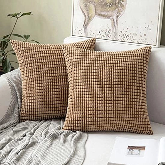 Set di 2 coprifuoco Corduroy Decorativi coprimatrimonio coprifuoco Decorativo coprifuoco per divano Zitto per soggiorno e camera da letto 40x40 cm, 16x16 pollici marrone