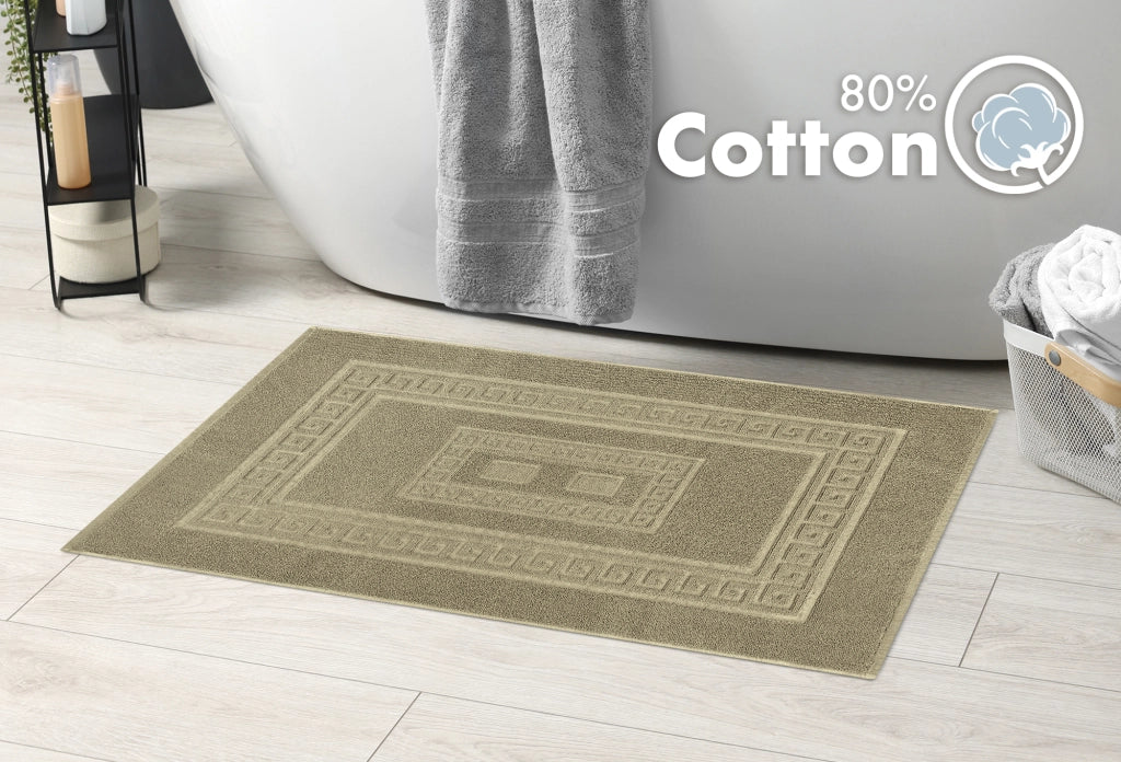 Tappeto Bagno Assorbente In Spugna Varie Misure Da Scendidoccia A Tappeto Grande Lavorazione Jacquard Tinta Unita Ricamo Cornice Lavabile Lavatrice Tortora - TappetoBagno60x90