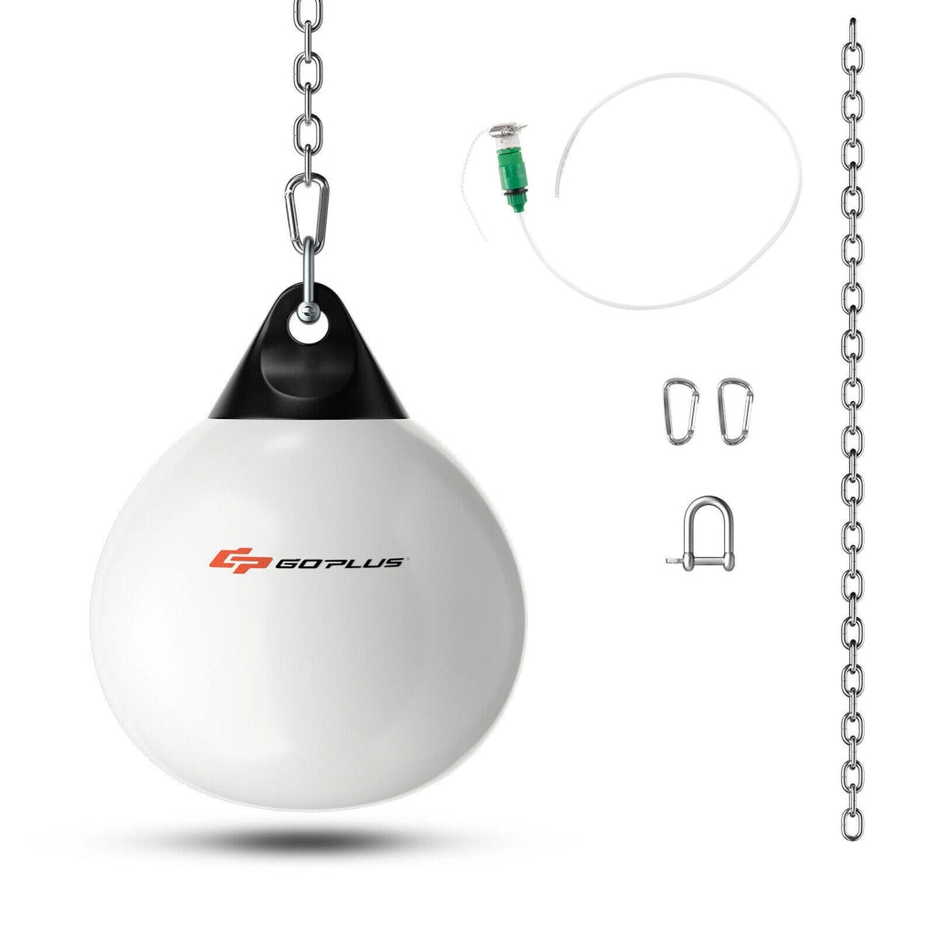 Sacco da Boxe ad Acqua 18 Pollici 110 lbs in PVC Bianco con Catena Metallica Regolabile per Allenamento a Casa