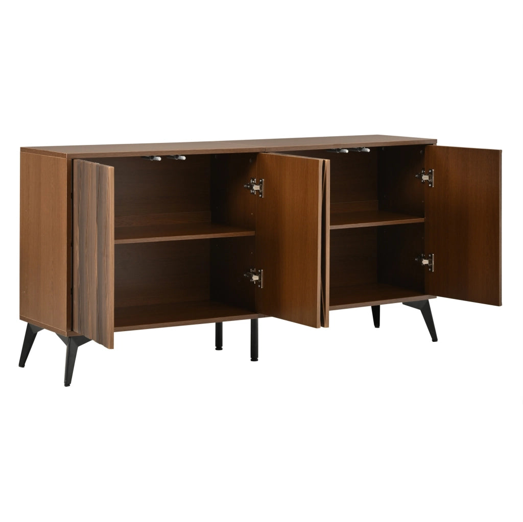 Credenza 140x35x70 cm con 4 ante e ripiani regolabili in MDF e truciolare color noce