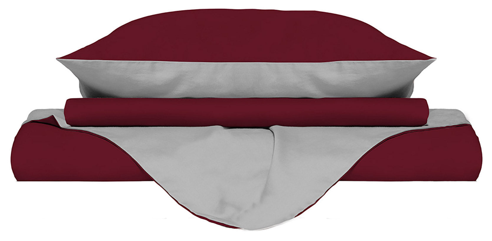 Copripiumino 1 Piazza e Mezzo con Sacco e Federe Doubleface Bordeaux/Grigio Chiaro