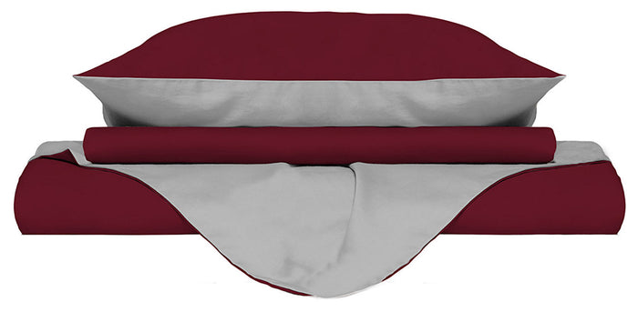 Copripiumino 1 Piazza e Mezzo con Sacco e Federe Doubleface Bordeaux/Grigio Chiaro