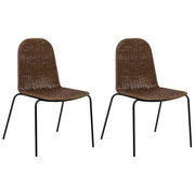 Set di 2 sedie da pranzo con seduta e schienale in rattan marrone scuro e gambe in ferro, senza braccioli