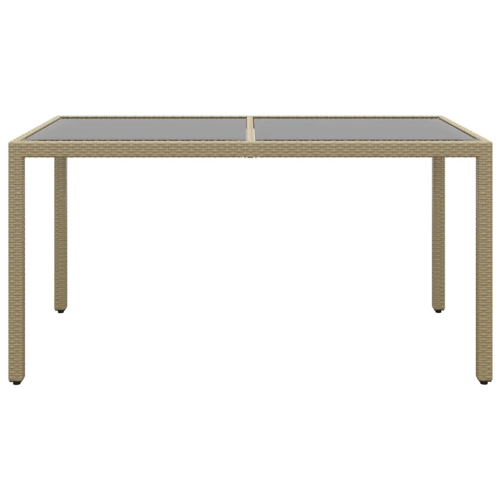 Tavolo Giardino 150x90x75cm Vetro Temperato Polyrattan Beige