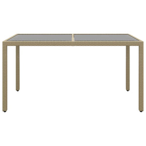Tavolo Giardino 150x90x75cm Vetro Temperato Polyrattan Beige