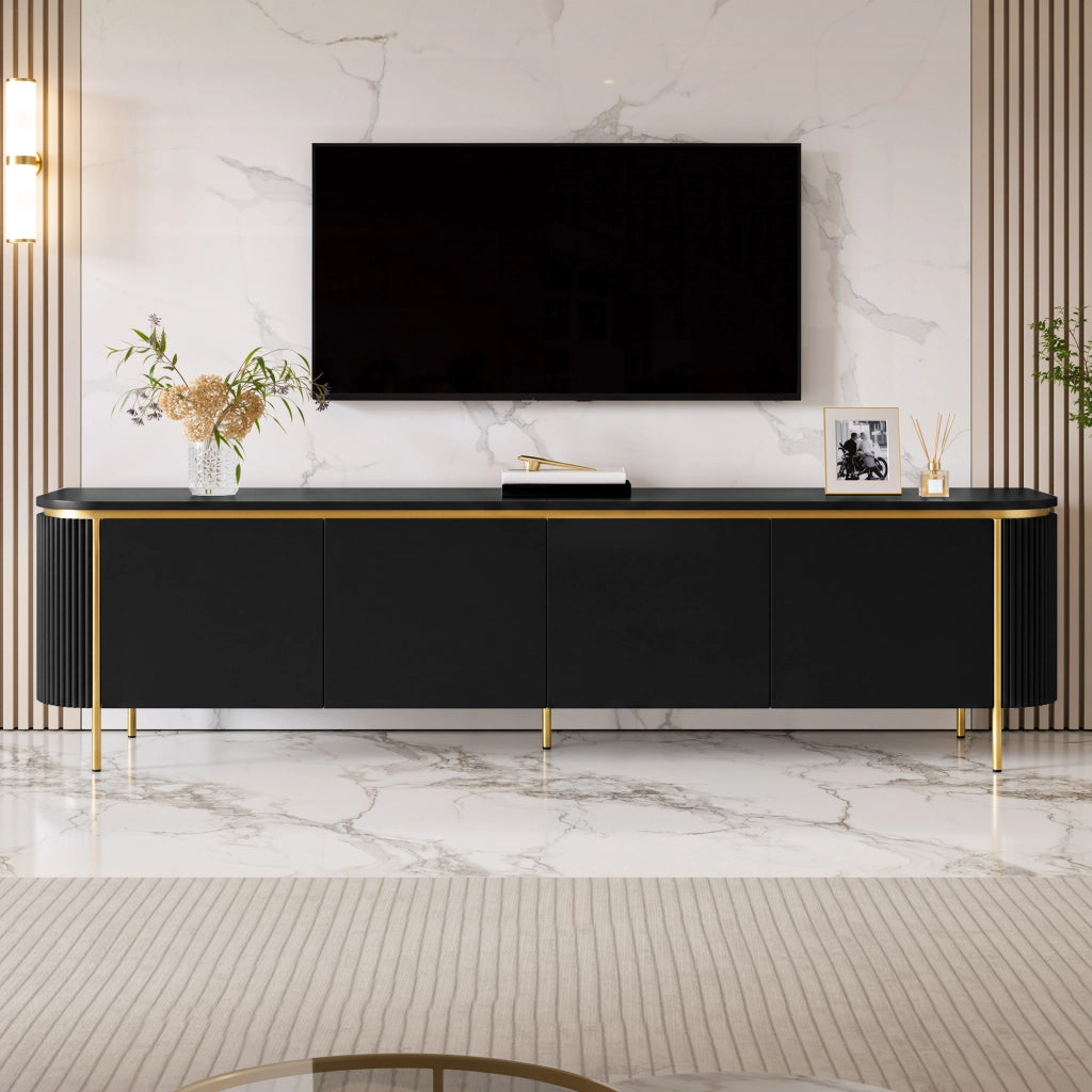 Mobile TV 180x38x46 cm con 6 ante e passacavi in MDF nero