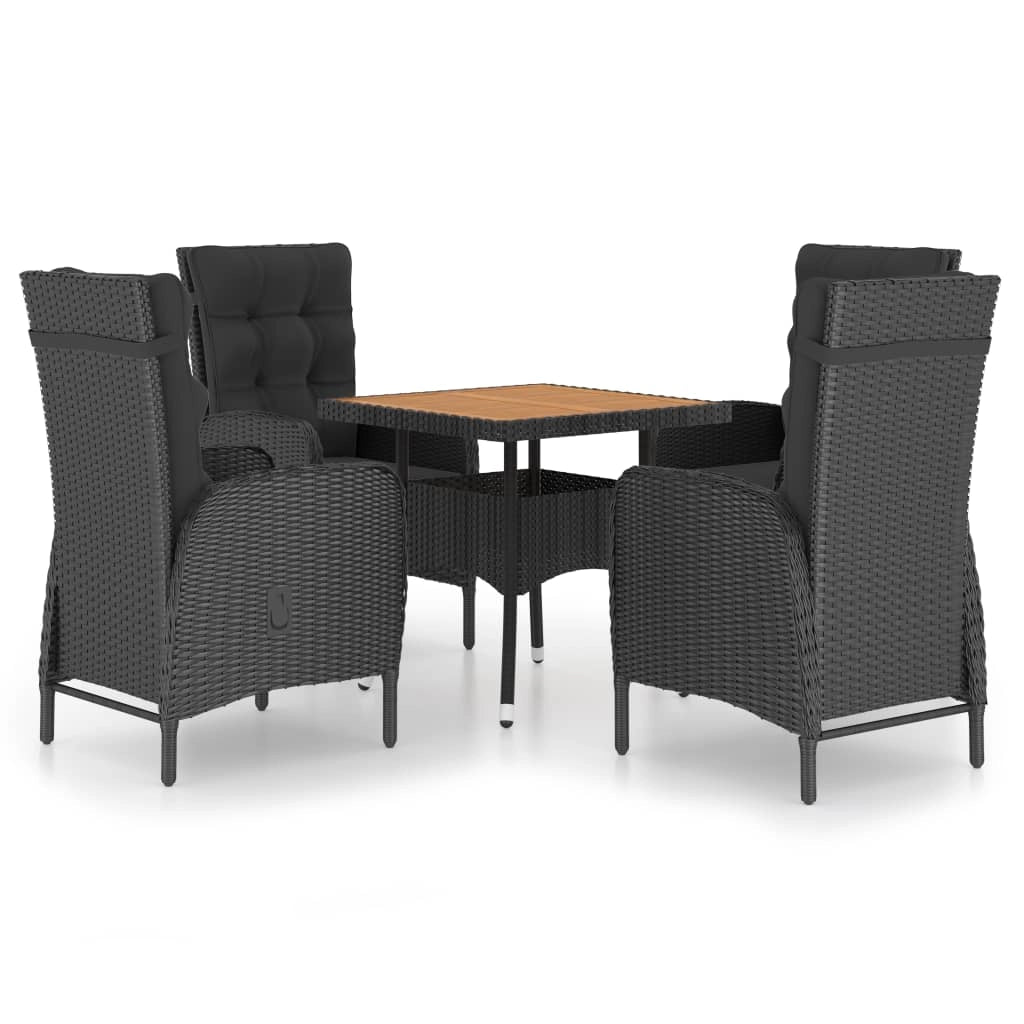 Set da pranzo da esterno 5 pezzi in vimini di resina nera e legno di acacia 02_0014331
