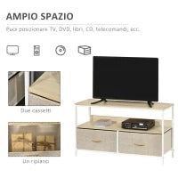 Mobile Porta TV da 47" con Cassetti Pieghevoli in Tessuto e Mensola in Metallo e MDF, 98x29x56cm, Colore Legno