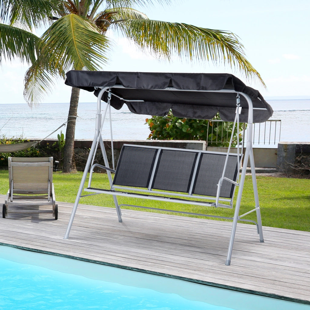 Altalena da giardino a 3 posti con tettuccio regolabile e rimovibile in metallo grigio 154 × 171 × 108 cm