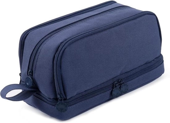 Penne organizzatore grande con 4 compartimenti - borsa multifunzionale per ragazzi e ragazze - adulti - tessuto Oxford - per strumenti da scrivere, cosmetici, piccoli accessori (blu marino)