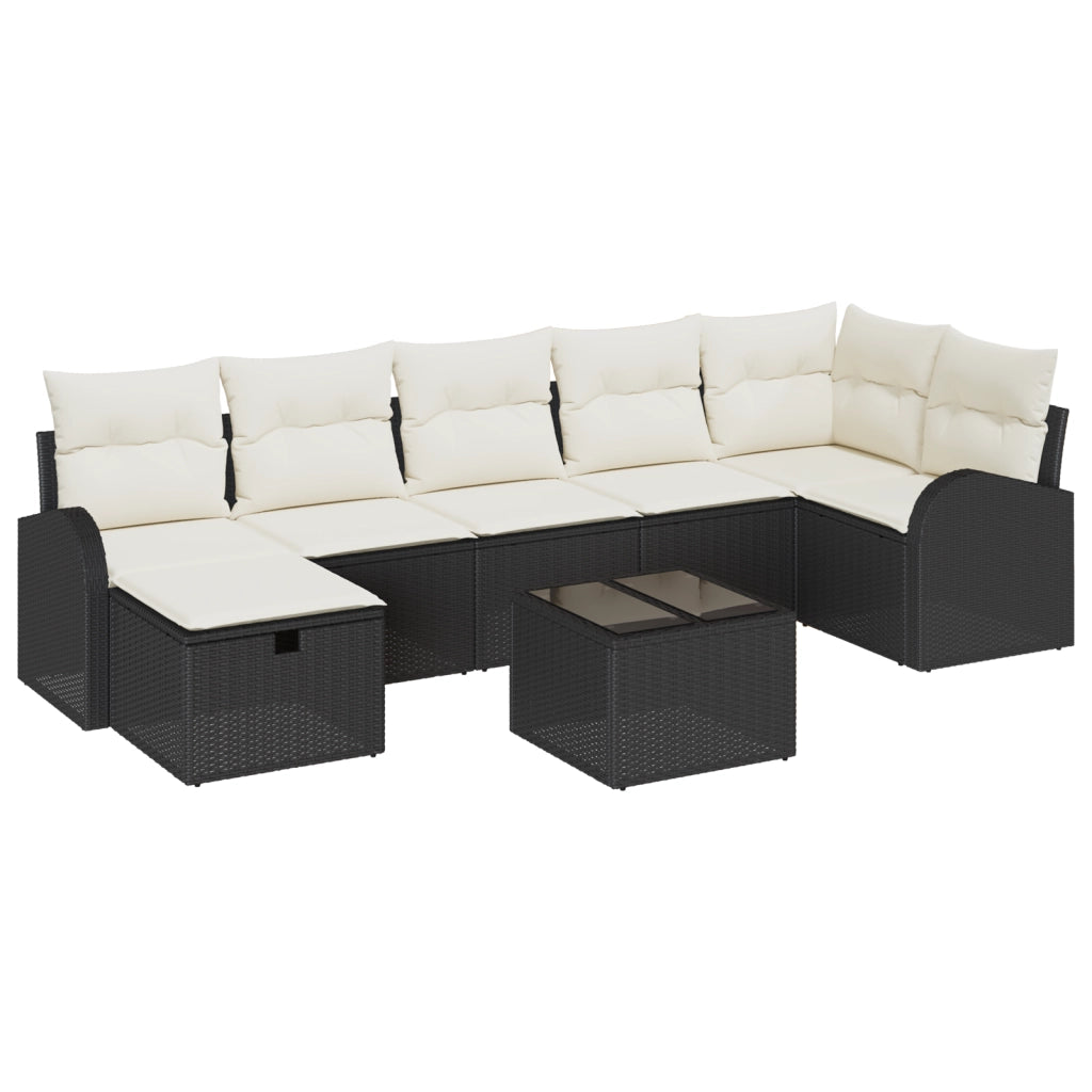 Set Divano Giardino 8 Pezzi con Cuscini Nero Polyrattan