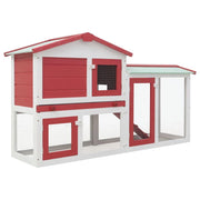 Grande conigliera da esterno rossa e bianca 145 x 45 x 85 cm in legno 02_0000608