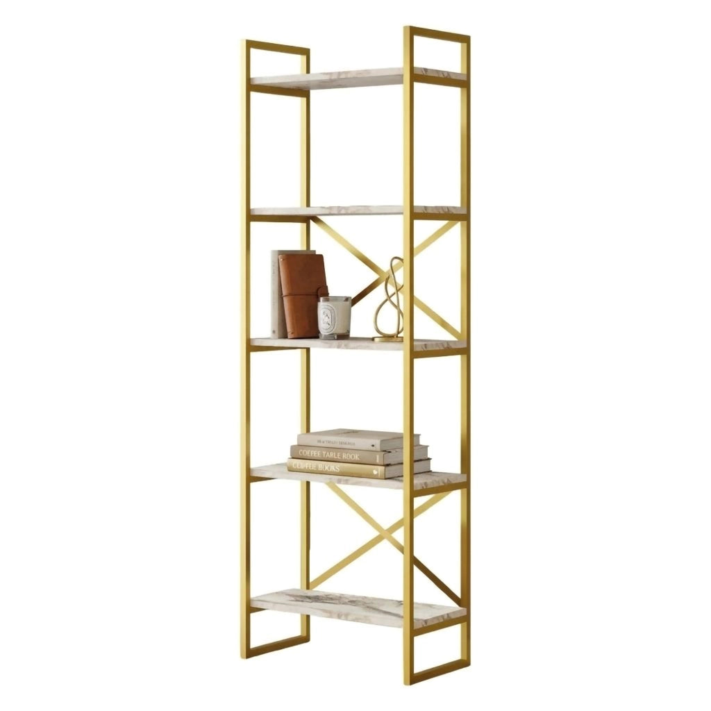 Biblioteca Trecenta, Libreria 5 Ripiani, 58x30x175h cm Bianco Marmo