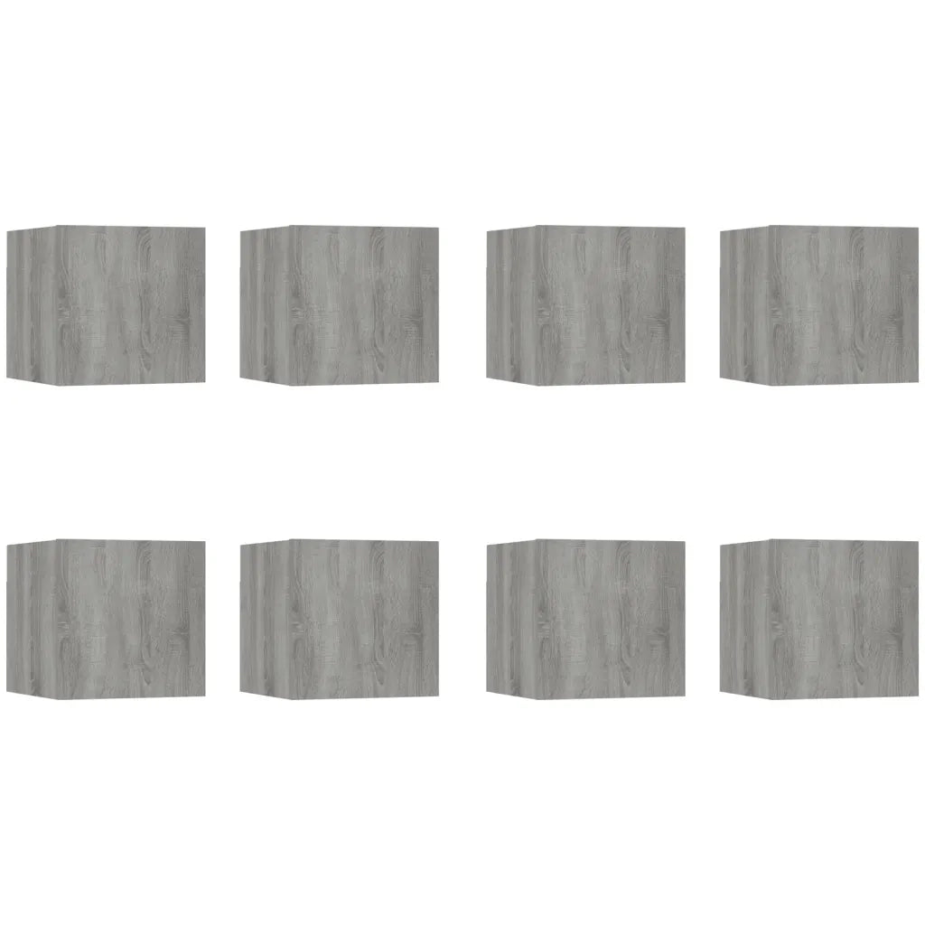 Armadietti TV a Parete 8 pz Grigio Sonoma 30,5x30x30 cm