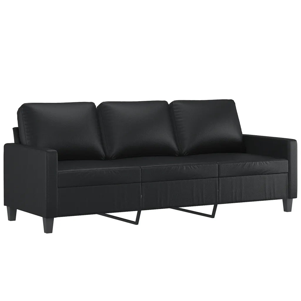 Divano a 3 Posti con Poggiapiedi Nero 180 cm in Similpelle 3201024