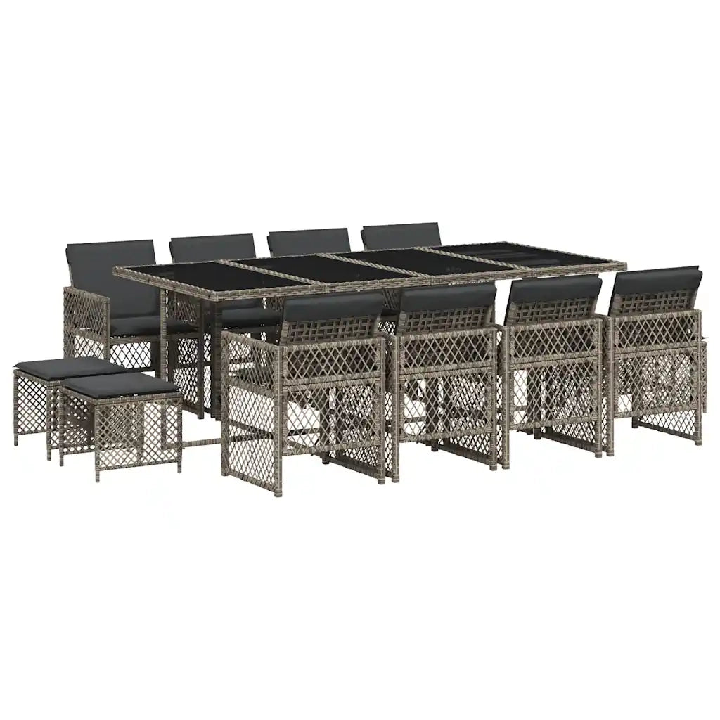 vidaXL Set da Pranzo da Giardino 13pz con Cuscini Grigio in Polyrattan