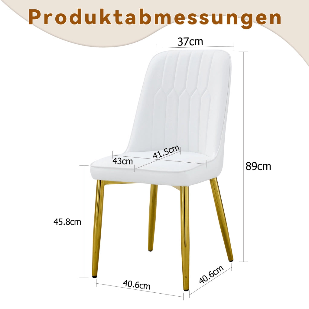 Sedia da pranzo moderna bianca con dettagli oro; 89 cm in PU leather e metallo